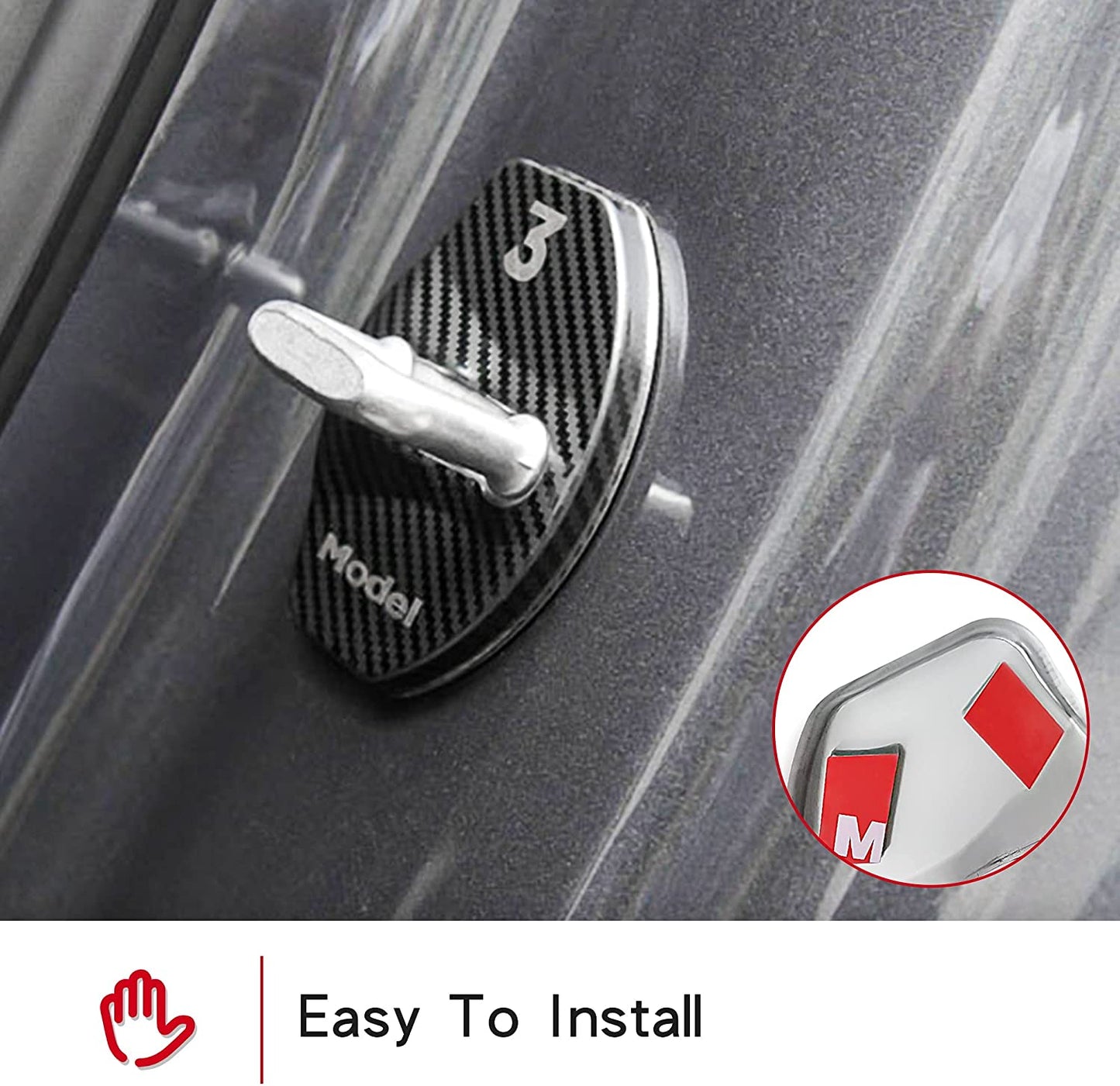 Tesla Model 3/Y Door Lock Cover Protector Accessories Latches Covers,Stainless Steel Door Stopper 4 Pcs(Carbon Fiber)