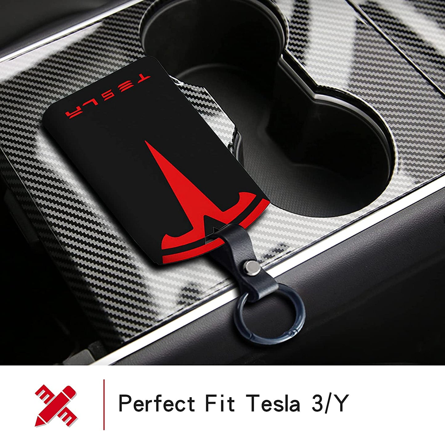 Tesla Key Card Holder Keychain for Tesla Model 3 Model Y Silicone Key Chain Logo Pattern Car Accessories Black&Red.