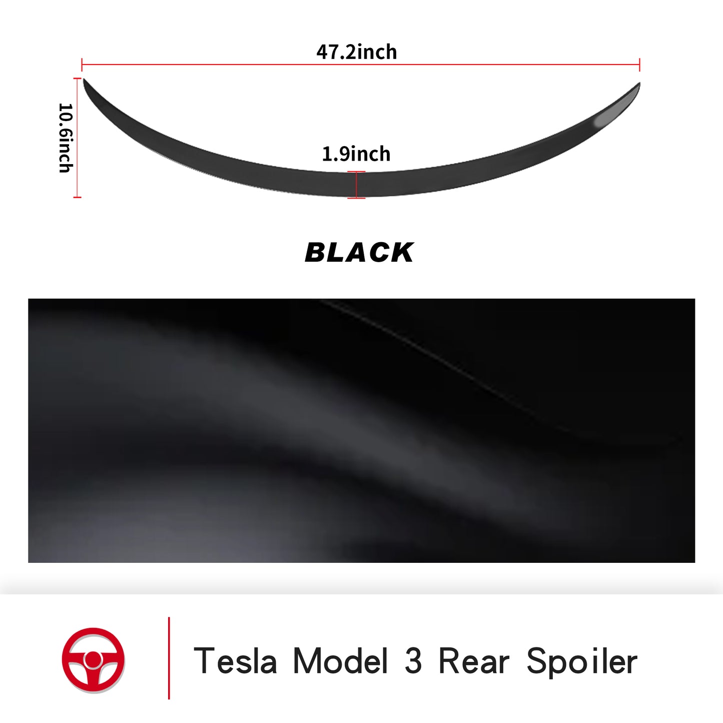 Tesla Model 3 Spoiler Wing Performance Rear Trunk Lip Tail Lid for Tesla Model 3 Accessories (Glossy Carbon Fiber/Glossy Black)