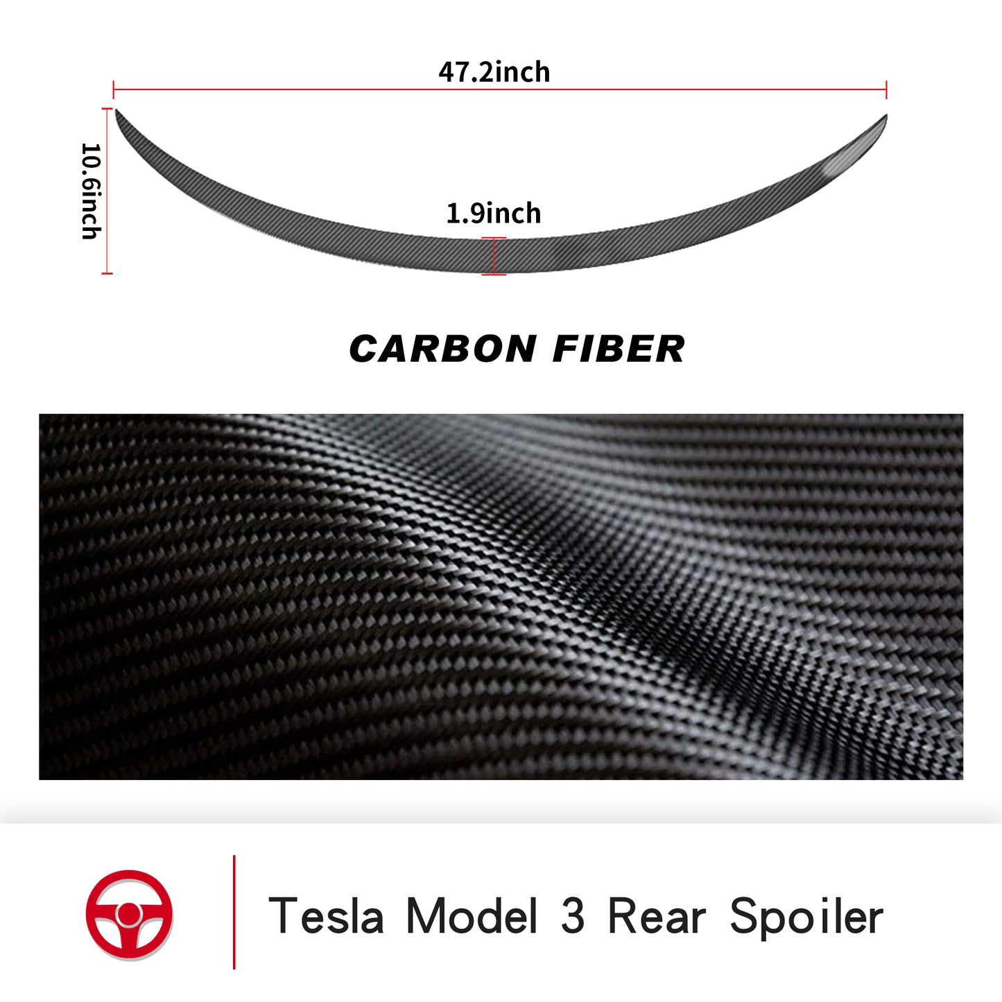 Tesla Model 3 Spoiler Wing Performance Rear Trunk Lip Tail Lid for Tesla Model 3 Accessories (Glossy Carbon Fiber/Glossy Black)