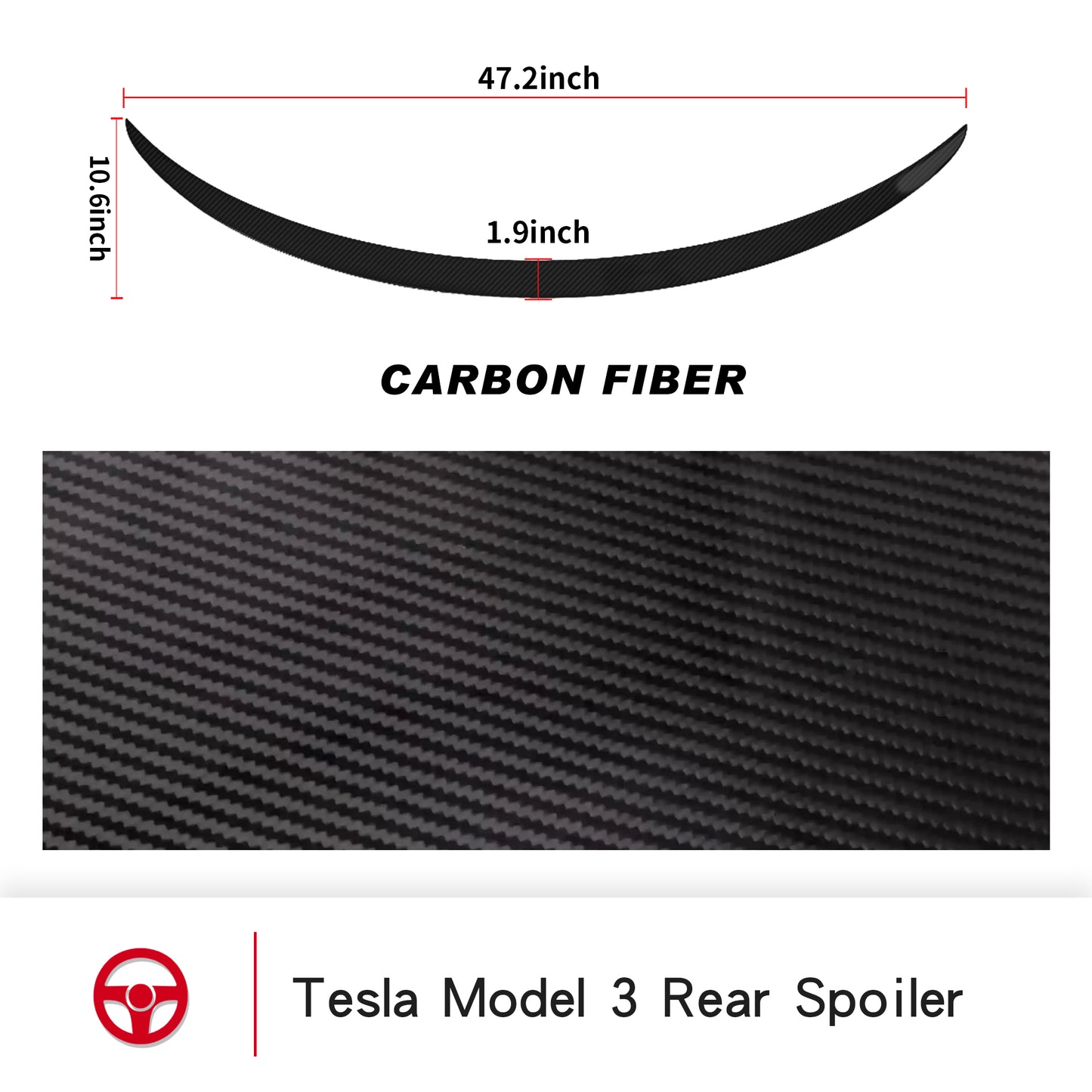 Tesla Model 3 Spoiler Wing Performance Rear Trunk Lip Tail Lid for Tesla Model 3 Accessories (Glossy Carbon Fiber/Glossy Black)