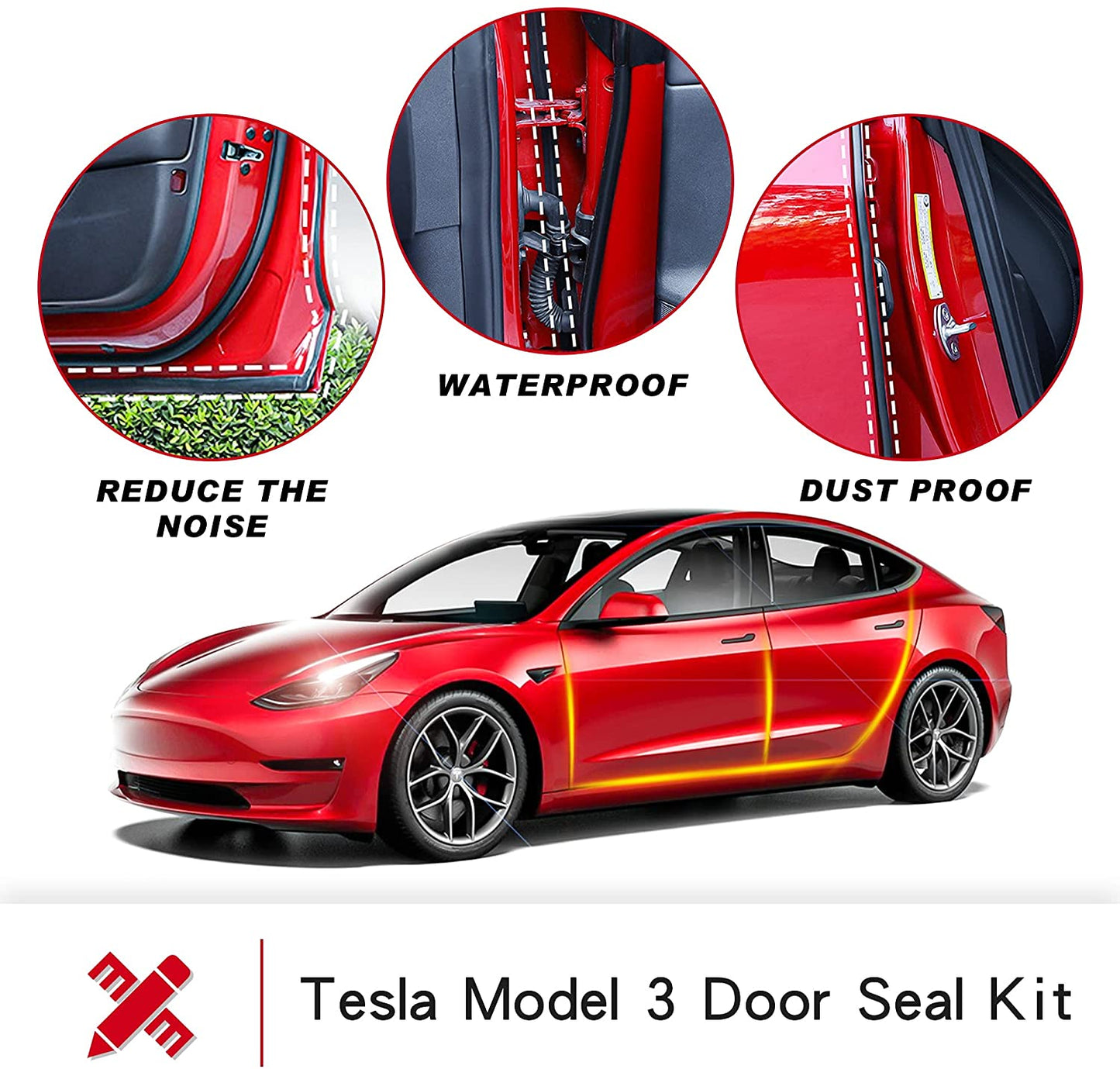 Tesla Model 3 Door Seal Kit Soundproof Strip Sound Reduction Kit Rubber Weather Draft Seal Strip